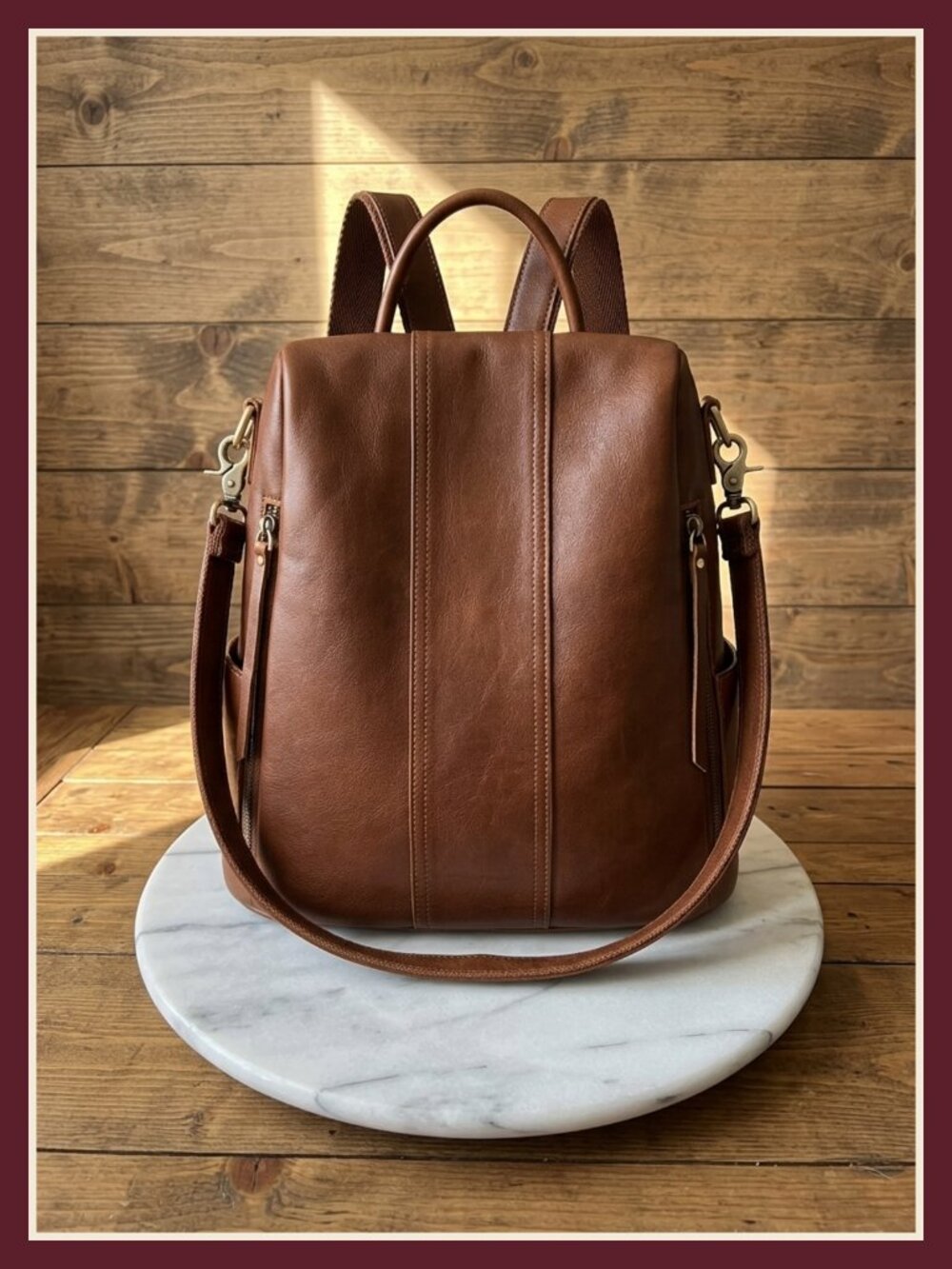 Women's Full Grain Leather Anti-Theft Backpack Purse Medium Travel